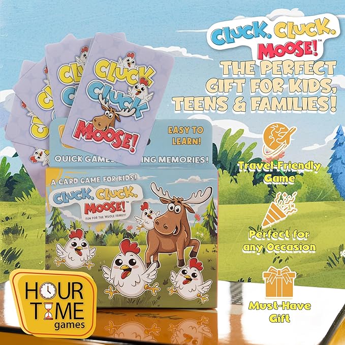 Hour Time Games Cluck Cluck Moose – Hilarious Animal-Themed Card Game for a Fun Family Game Night, Family Games for Kids & Families, Reunion Gift Ideas, Fun Stuff for Reunions & Ideal Gifts for Ages 4