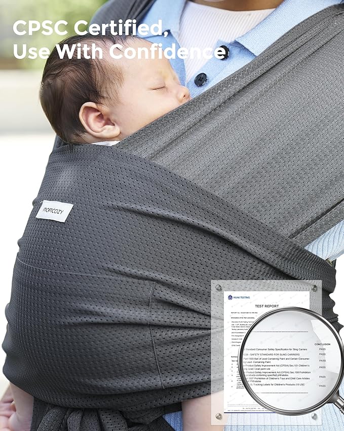 Momcozy Baby Carrier AirMesh - The Perfect Summer Water Sling for Newborns to Toddler 8-35 lbs - Cooling, Breathable and Lightweight Baby Wrap, Nice for Summer, Pool, Beach, Swimming, Charcoal Gray