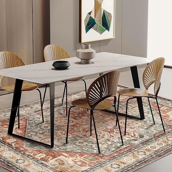 3'x5' Red Khaki Vintage Washable Thin Area Rug Traditional Floor Cover Foldable Indoor Distressed Non Slip Carpet Floral Print Area for Bedroom Living Room Bathroom