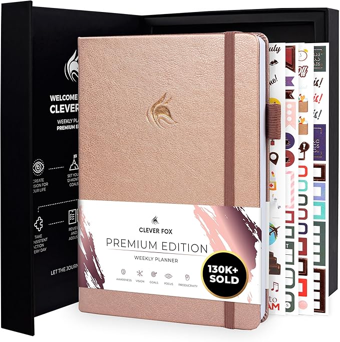 Clever Fox Planner Premium Edition – Undated Luxurious Weekly & Monthly Planner to Increase Productivity and Hit Your Goals – Organizer – Start Anytime, A5, Lasts 1 Year, Rose Gold (Weekly)