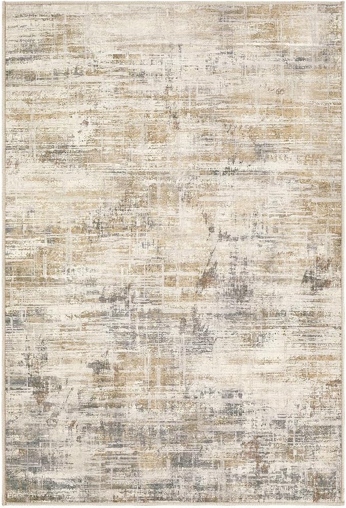 2x3 Entryway Area Rugs: Washable Neutral Abstract Small Rug Door Mat Non-Slip Soft Low Pile Indoor Carpe for Entrance Kitchen Front Door Bathroom Entry Kids Room - Golden Brown