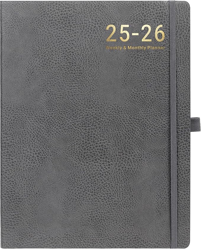 Planner 2025-2026 - 2025-2026 Planner Weekly and Monthly, Jul. 2025 - Jun. 2026, 8.5" x 11", Leather Cover Planners with Thick Paper, Back Pocket with Notes Pages - Grey