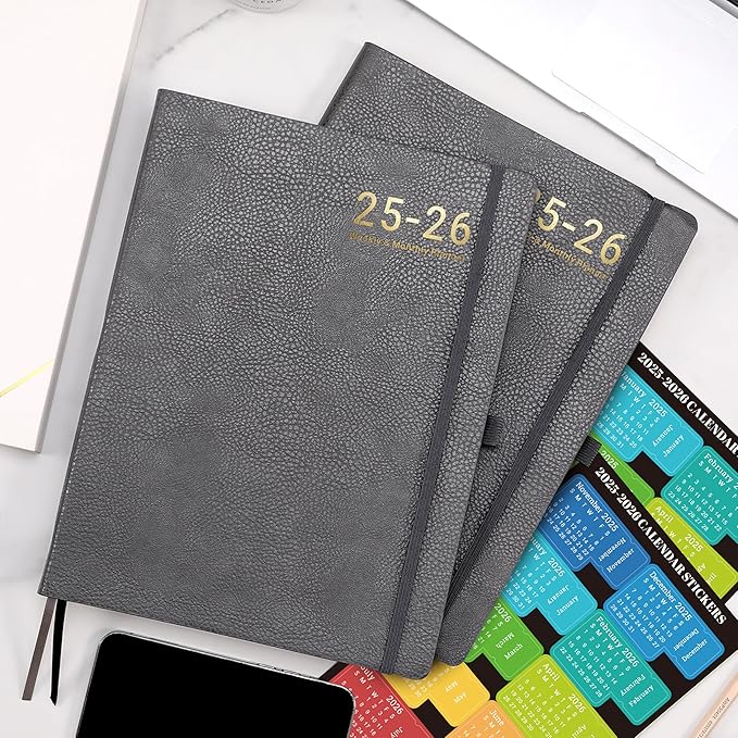 Planner 2025-2026 - 2025-2026 Planner Weekly and Monthly, Jul. 2025 - Jun. 2026, 8.5" x 11", Leather Cover Planners with Thick Paper, Back Pocket with Notes Pages - Grey