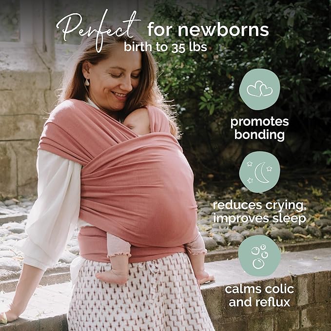 Boba Baby Wrap Carrier – Original Baby Sling Carrier for Newborns (7–35 lbs), Soft, Secure, Hands-Free & Ergonomic, Ideal for Comfortable Bonding, New Parents (Dusty Pink)
