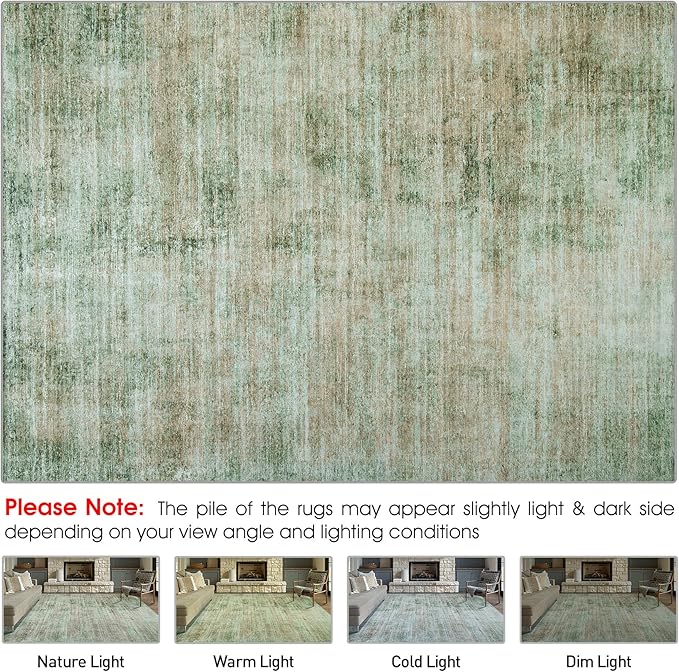 10x14 Area Rugs for Living Room: Soft Abstract Large Area Rug Non-Shedding Anti-Skid Stain Resistant Indoor Floor Modern Washable Rugs for Bedroom Dining Room Nursery Farmhouse Home Office-Green