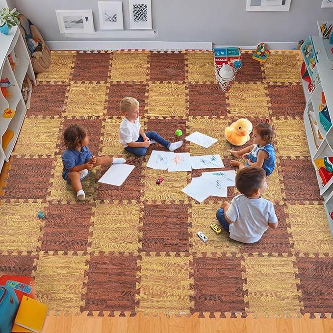 Skyweaver 36 Tiles Soft Non-Toxic Baby Play Mat for Floor EVA Foam Jigsaw Puzzle Play Mat, Interlocking Squares with 0.6inch for Babies, Toddlers & Kids Gym, Nursery, Playroom, Brown