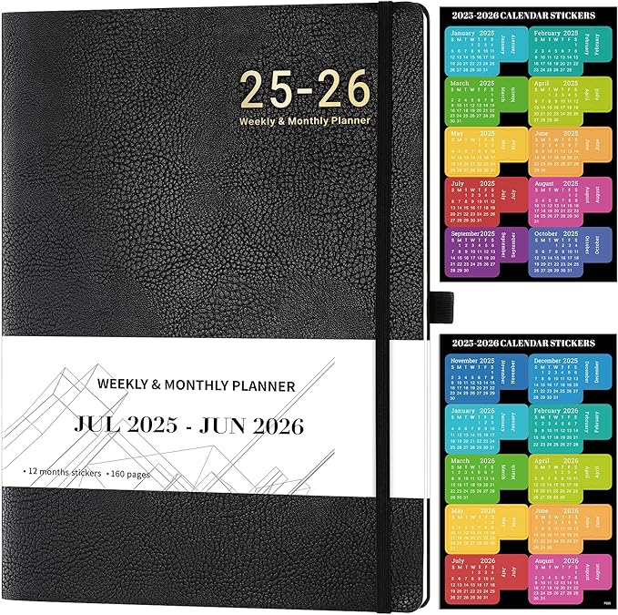 Planner 2025-2026 - JUL 2025 - JUN 2026, Planner Weekly and Monthly, Academic Planner 2025-2026, 8.5" x 11", Leather Cover Planners with Thick Paper, Back Pocket with Notes Pages, Black