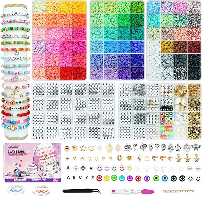 Gionlion Clay Beads Friendship Bracelet Making Kit, 72 Colors Preppy Clay A-Z Letter Number Beads & Charms Complete Jewelry Making Kit DIY Crafts Gift for Teen Girls