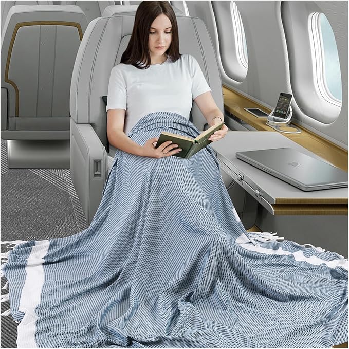 Lightweight Woven Throw Blanket Large Soft Travel Accessories Women Summer Winter Vacation Essentials European Mexico Costa Rica Bahamas Alaska Japan Italy Amazon Africa Hawaii Trip Must Haves Navy