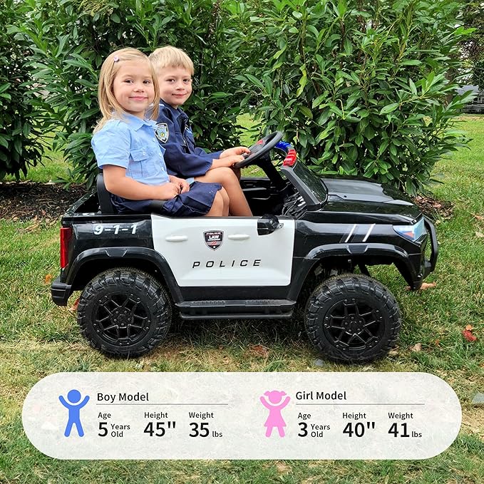 24V 10Ah Electric Police Car Ride on Toy for Big Kids, 4WD 2 Seater Kids Ride on Car SUV w/Remote Control, 4x200W Motors - Black