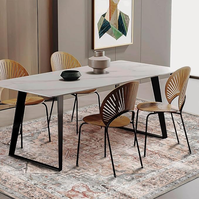 3'x5' Light Cyan and Light red Vintage Washable Thin Area Rug Traditional Floor Cover Foldable Indoor Distressed Non Slip Carpet Floral Print Mat Bedroom Living Room Bathroom