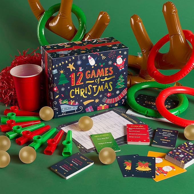Gutter Games 12 Games of Christmas - 12 Hilarious Holiday Activities [Family Party Games Pack for Kids, Teens & Adults] - by Beat That! Game - Multicolor