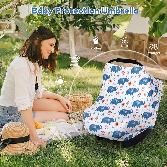 Rquite All-in-1 Car Seat Cover Baby, Carseat Covers for Girl Boy, Stretchy Soft Infant Car Seat Cover, Multi-use Baby Carrier Cover, Car Seat Canopy, Stroller Sun Shade, Nursing Breastfeeding Cover