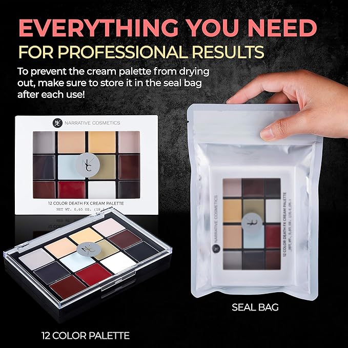 12-Color Death FX Cream Palette, Professional Quick Drying Waterproof SFX Makeup for the Stage, Film, Costumes, Cosplay, Halloween