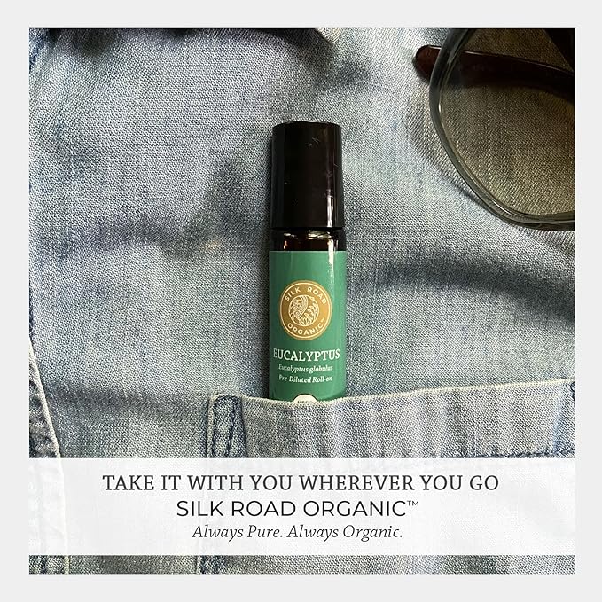 Silk Road Organic Eucalyptus Essential Oil Roll On, 100% Pure USDA Certified - Respiratory Health, Colds, Cough, Sinus & Allergy Congestion - 10 ml Roller - Always Pure, Always Organic