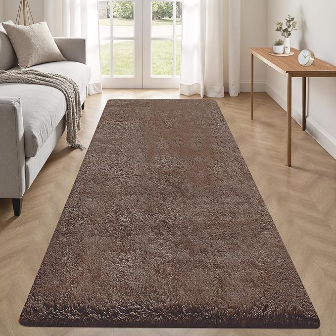 2x6 Runner Rug for Bedroom: Fluffy Shag Soft Washable Rugs Small Fuzzy Plush Indoor Carpet for Hallway Bedside Dorm Kids Girls Boys Room (Coffee, 2'x6')