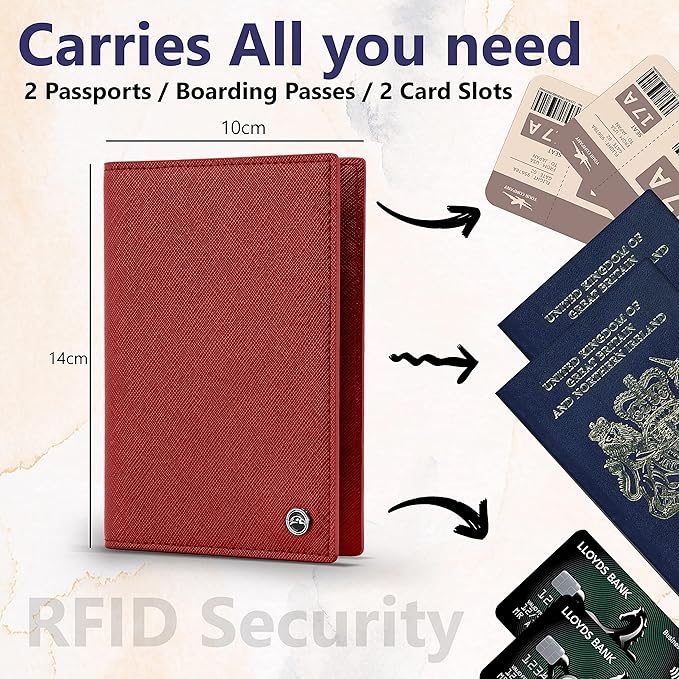 2 Passport Holder - Travel Essentials, RFID Blocking Wallet Credit Card Organiser, Plain Accessories Slim Cover For Men & Women