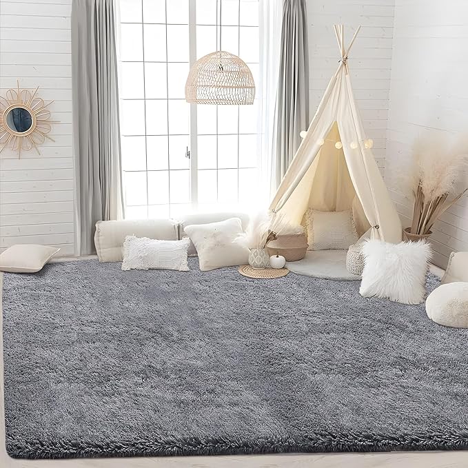 4x6 Area Rug for Living Room: Fluffy Shag Soft Washable Rugs Fuzzy Plush Indoor Carpet for Bedroom Nursery Playroom Dorm Kids Girls Boys Room (Dark Grey, 4'x6')