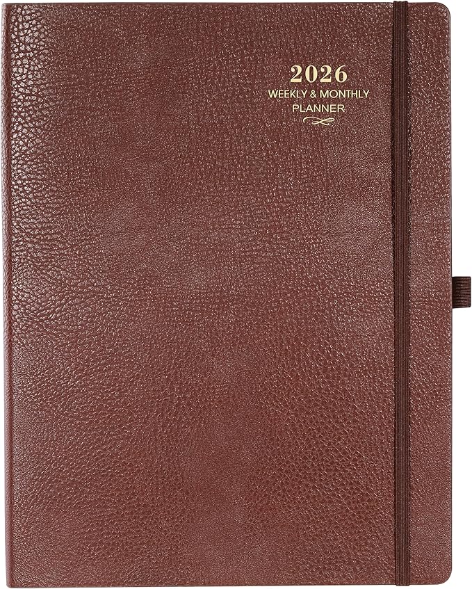 2026 Planner - JAN 2026 - DEC 2026, Planner 2026, Weekly and Monthly Planner, Leather Cover Calendar Planner with Thick Paper, Back Pocket with Notes Pages, Brown (8.5" x 11")