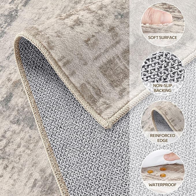 2x3 Entryway Area Rugs: Washable Neutral Abstract Small Rug Door Mat Non-Slip Soft Low Pile Indoor Carpe for Entrance Kitchen Front Door Bathroom Entry Kids Room - Brown