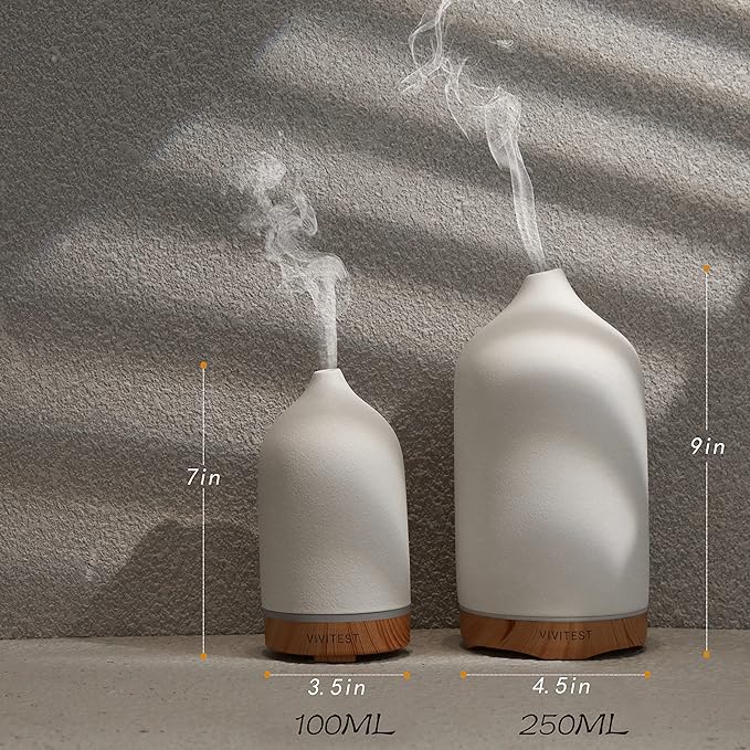 VIVITEST 200ML Ceramic Essential Oil Diffuser,Stone Essential Oil Diffuser,Ultrasonic Aromatherapy Diffusers for Home