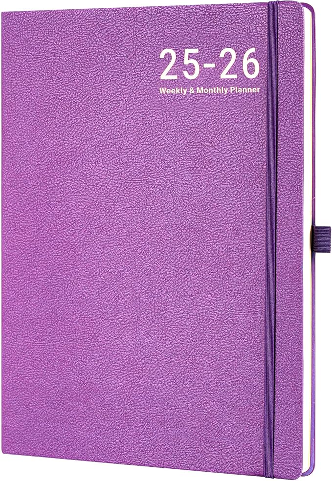 Planner 2025-2026 - JUL 2025 - JUN 2026, Academic Planners 2025-2026, Weekly and Monthly planner, 8.5" x 11", Leather Cover Planners with Thick Paper, Back Pocket with Notes Pages, Purple
