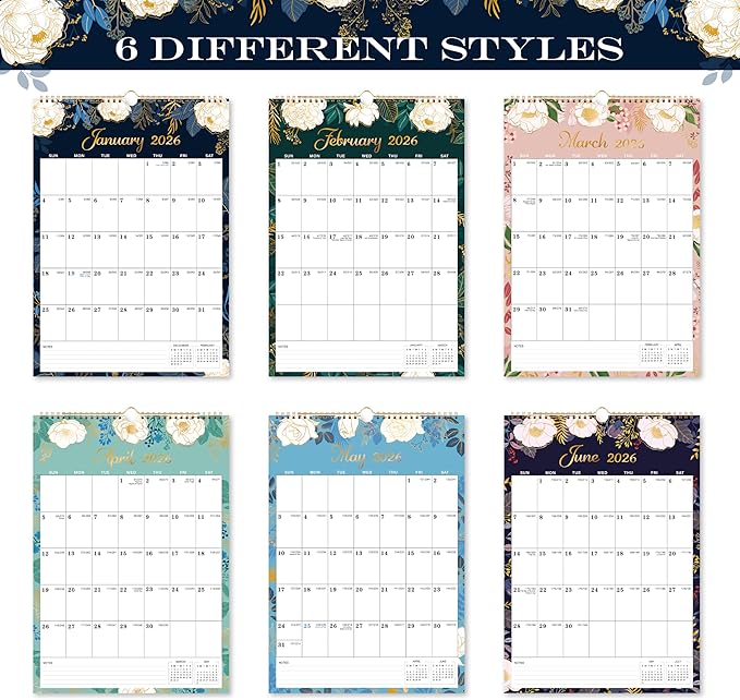 Calendar 2026 - Wall Calendar 2026, 12 x 17 In, Jan. 2026 - Dec. 2026, 12 Months Calendar 2026, Twin-Wire Binding, Hanging Hook, Thick Paper, Unruled Blocks, Julian Dates