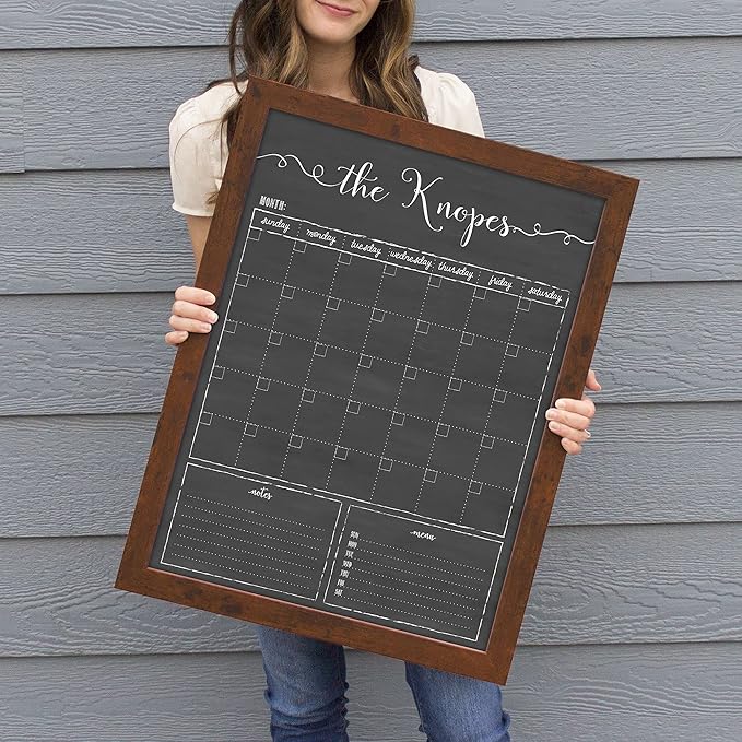 Personalized Dry Erase Framed Calendar – Customizable Chalkboard Style Wall Calendar – 18x24 or 24x36 – Non-Glare, Ready to hang dry erase calendar for wall, Made in the USA