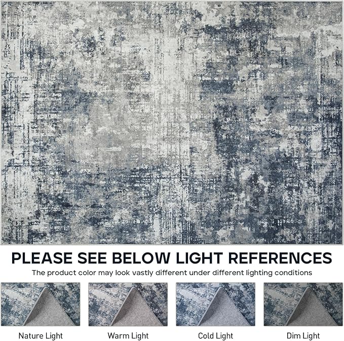 4x6 Area Rugs for Living Room Rug Washable: Modern Large Rug for Dining Room Bedroom Carpet Non Slip Low Pile 4 by 6 Indoor Abstract Nursery Home Office Blue Grey