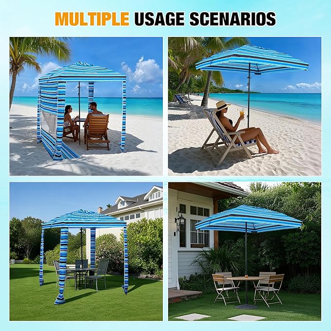 HOMEDEMO Beach Canopy UPF 50+, 6'×6', Easy Set up and Take Down Tent with Sand Pockets, Side Wall Shade Wind Waterproof for Kids, Family & Friends