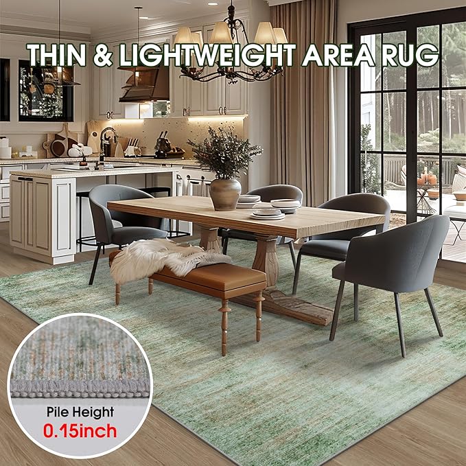 10x14 Area Rugs for Living Room: Soft Abstract Large Area Rug Non-Shedding Anti-Skid Stain Resistant Indoor Floor Modern Washable Rugs for Bedroom Dining Room Nursery Farmhouse Home Office-Green