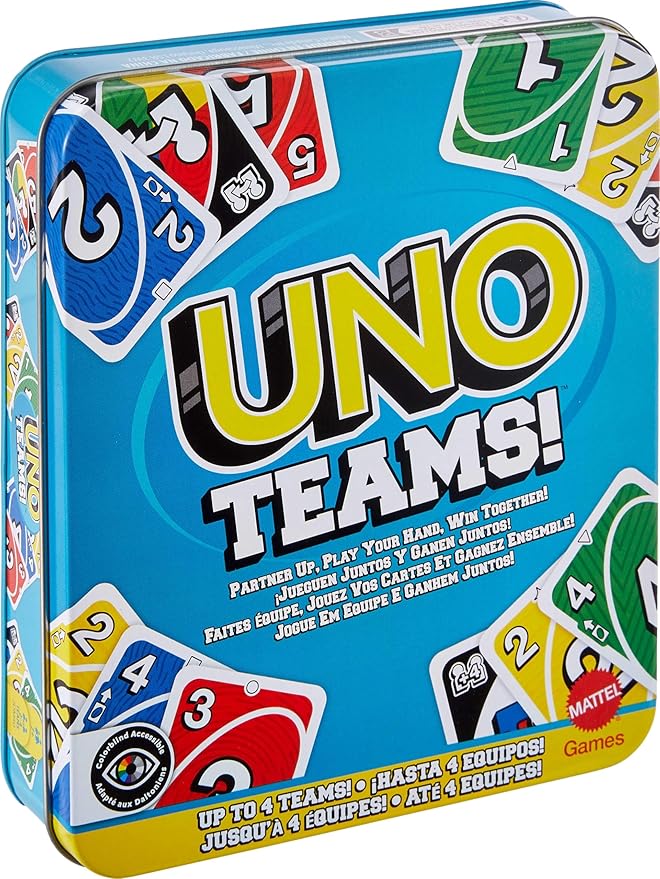 Mattel Games UNO Teams Card Game for Kids, Adults & Family Night, Parties & Travel with Special Rules