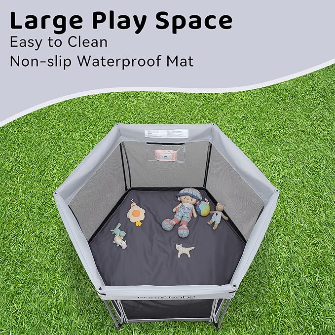 Pamo Babe Baby Playpen with Sun Protection Canopy - Indoor & Outdoor Play Yard for Babies and Toddlers - Baby Tent with Zipper Door
